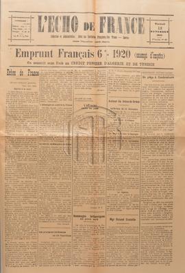Πρωτοσέλιδο της εφημερίδας της Σμύρνης "L' Echo de France"