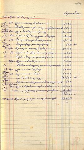 Η σελίδα 44 του Κατάστιχου με καταγραφές λογαριασμών των ετών 1916-1920