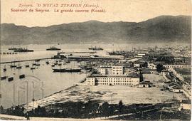 Καρτ ποστάλ που απεικονίζει το Κονάκι (Μέγας Στρατώνας) της Σμύρνης